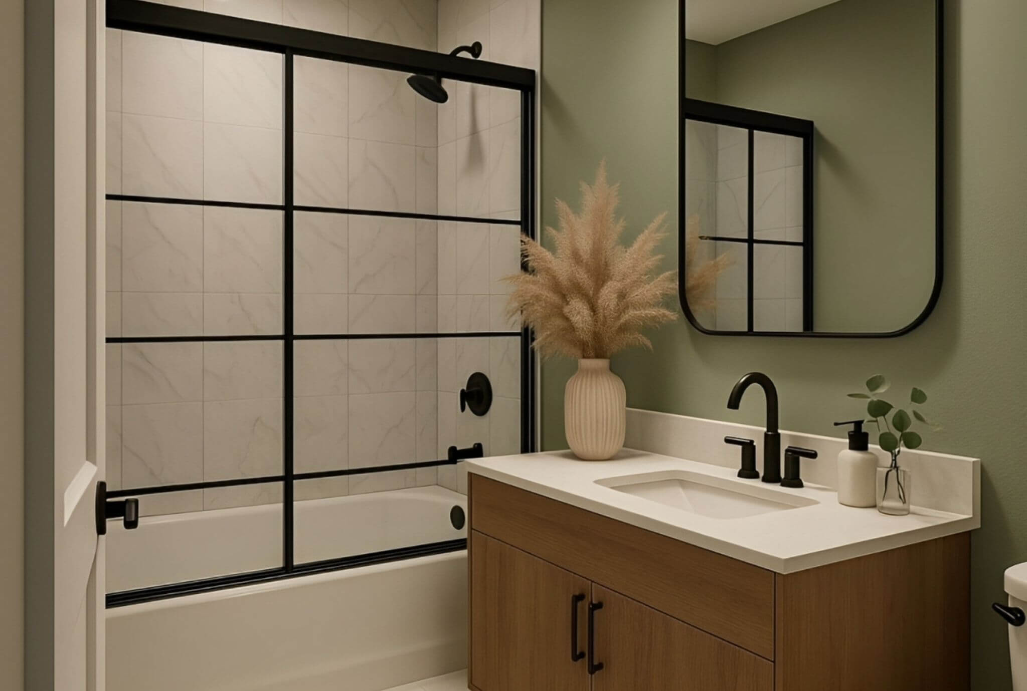Bathroom remodeling Framingham MA after image with updated layout and contemporary style